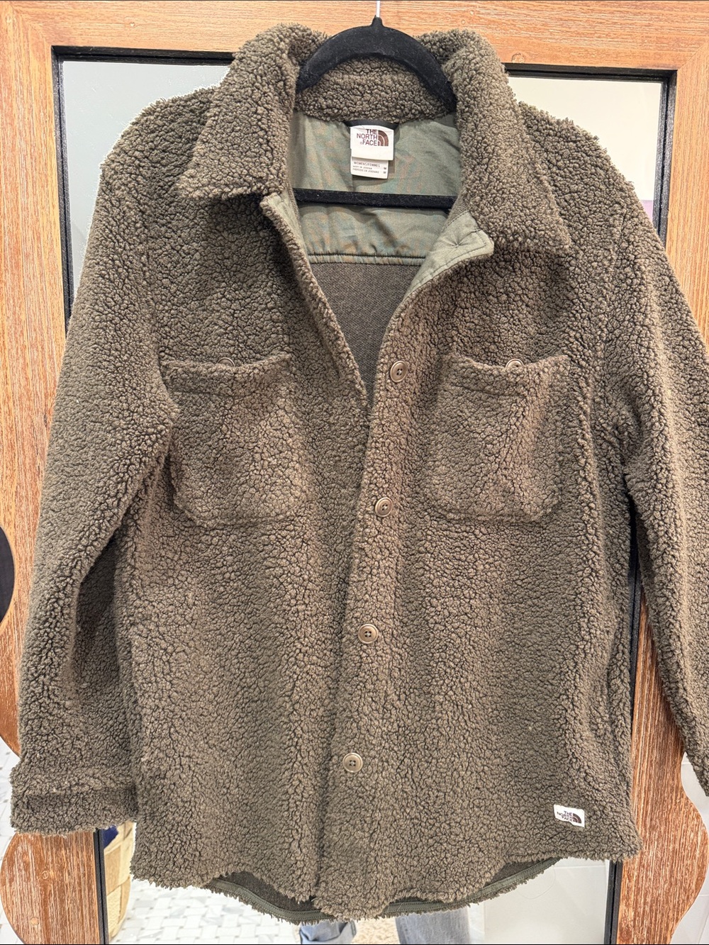 The North Face Olive Brown Sherpa Button-Up Jacket
